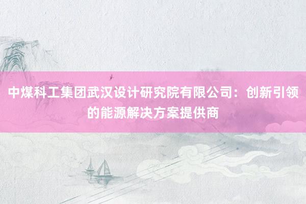 中煤科工集团武汉设计研究院有限公司：创新引领的能源解决方案提供商